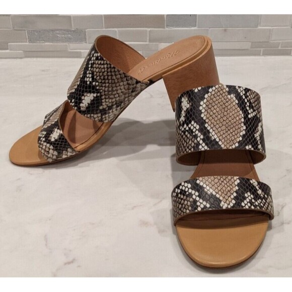 NWOT~Madewell Kiera Mule Sandal Sz 9 Slip On Snake Embossed Leather Block Heel - Picture 4 of 10